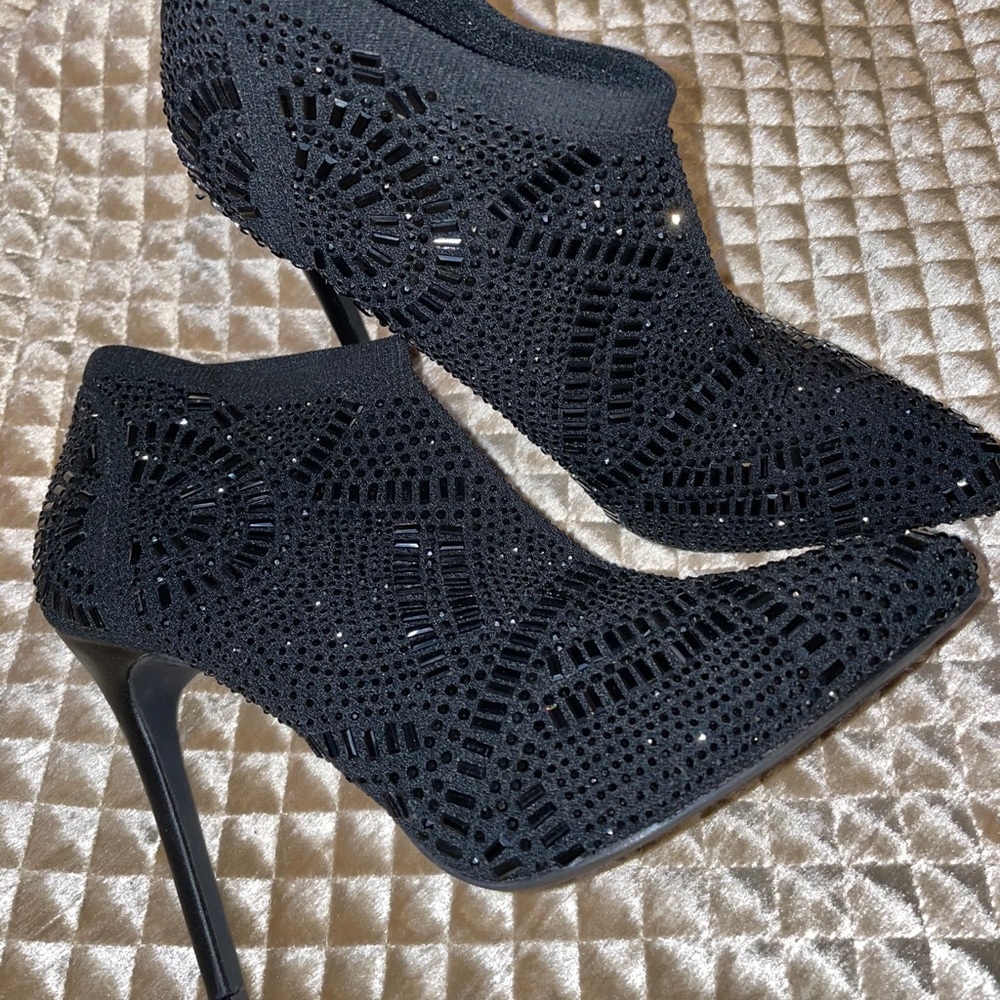 black sexy 7.5 crystal Bootie Elegant fits - Picture 5 of 7